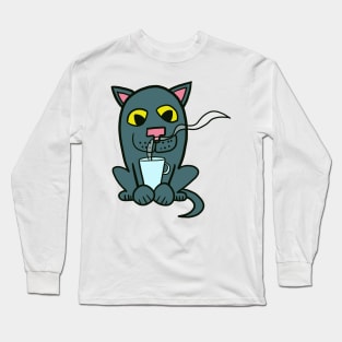 cat with coffee Long Sleeve T-Shirt